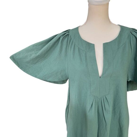 Tuckernuck Pomander Place Pleated Finley Flutter Sleeve Dress Green Size Small - Picture 7 of 8